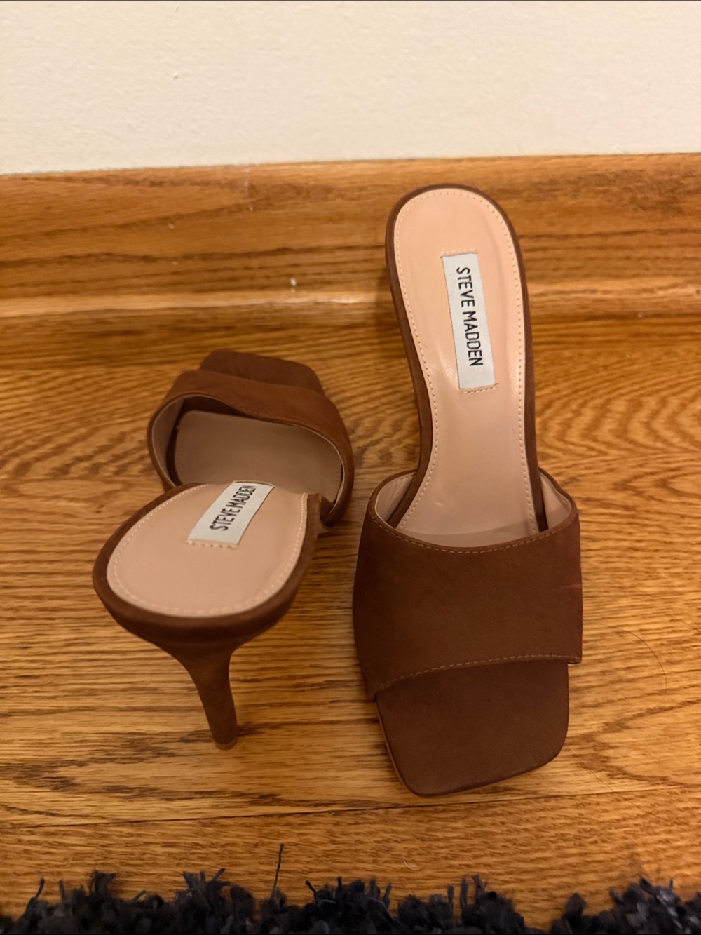 Steve Madden Brown Suede Square-Toe Slide Mules